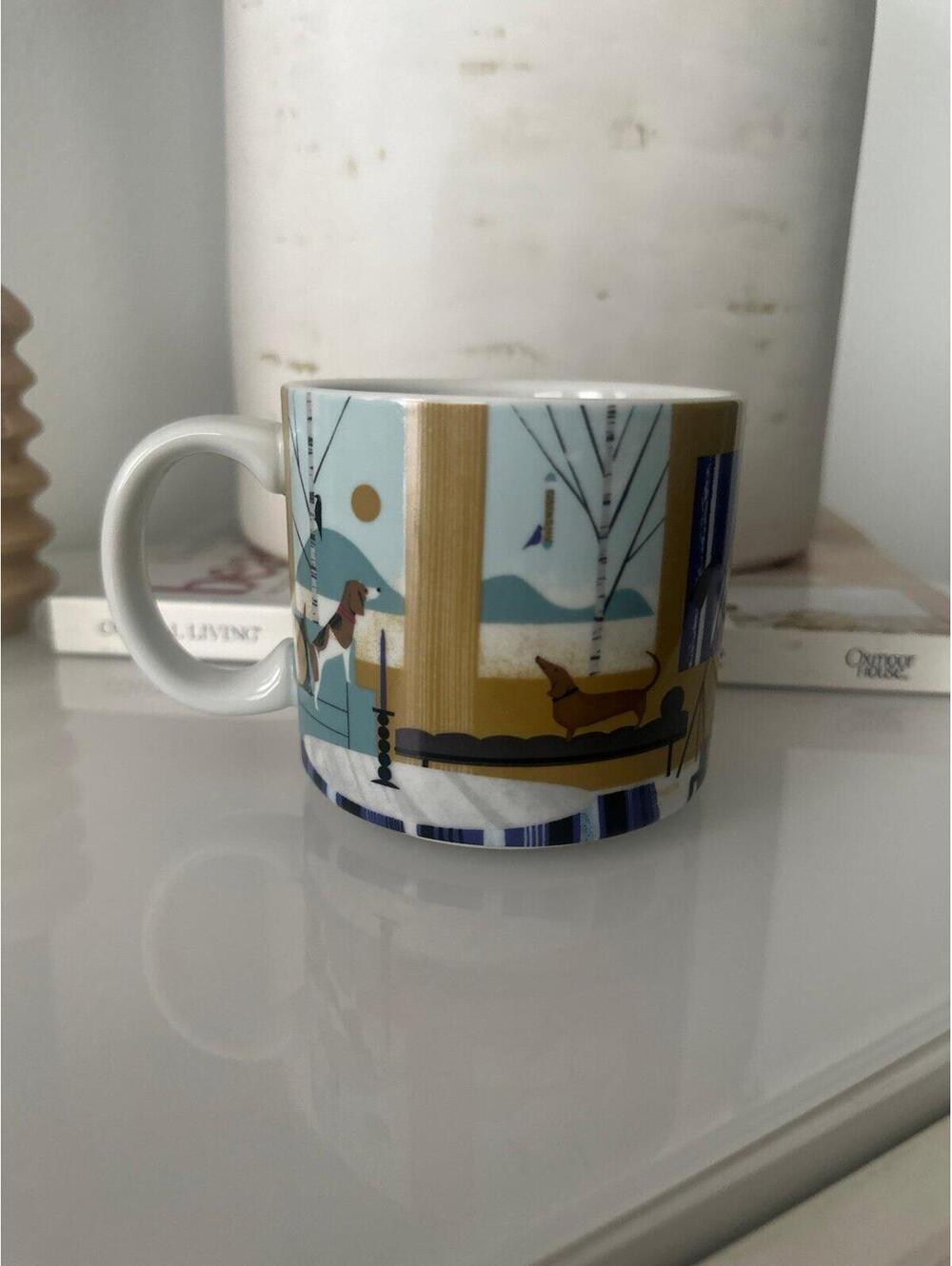 Sam Kalda West Elm Yellow House Pets Cat Dog Scene Ceramic Coffee Mug 12 oz